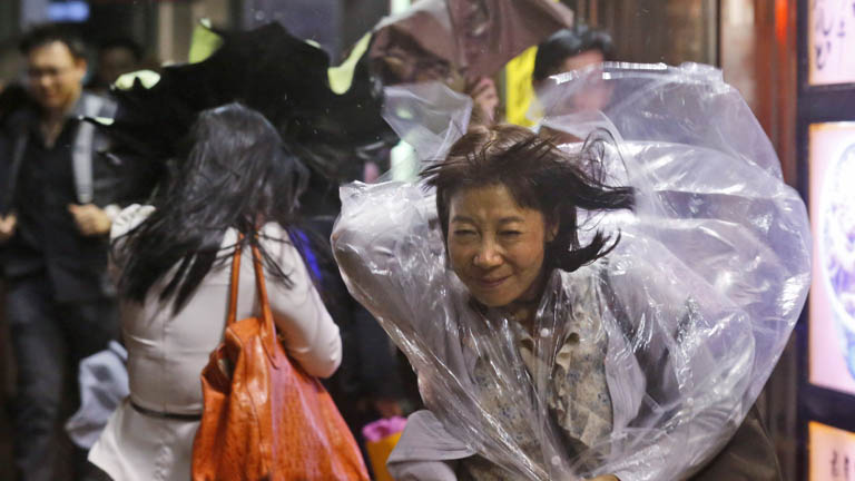 Typhoon shuts down Hong Kong with strong winds, rain