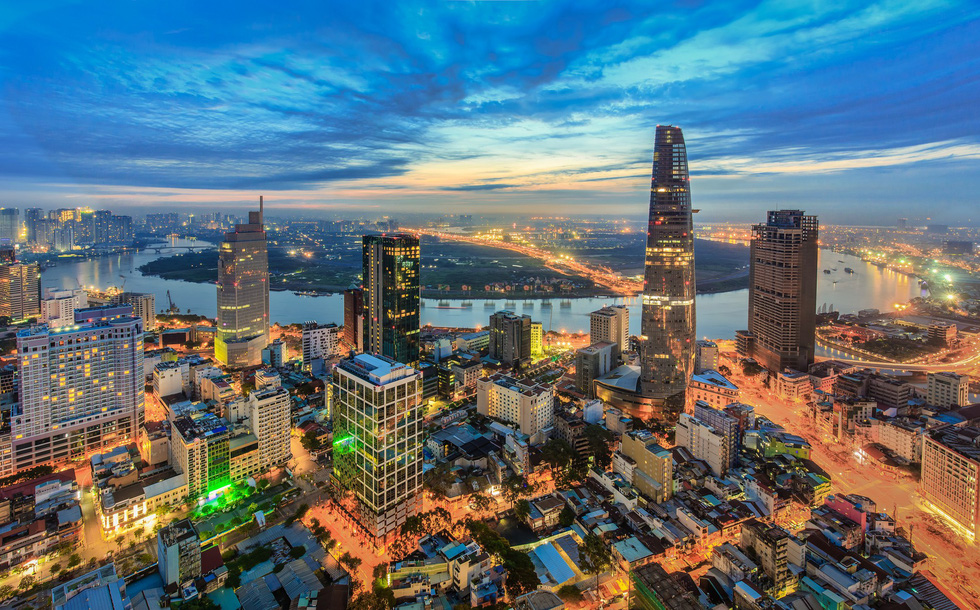 An aerial view of Ho Chi Minh City’s once-tallest Bitexco and nearby buildings. Photo: Nguyen Tan Tuan