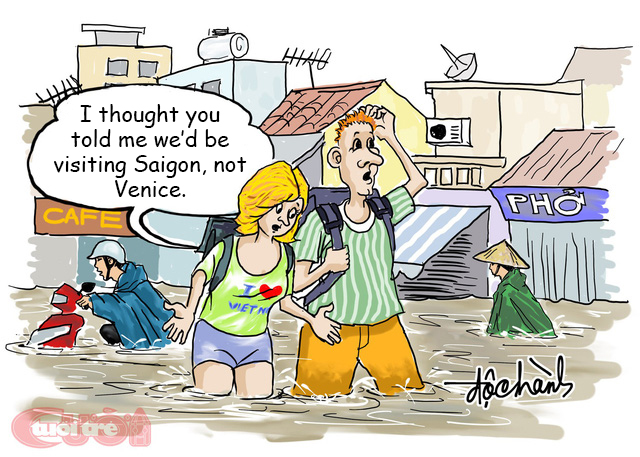 Cartoon: Caricature artists see the funny side of Saigon’s historic rain