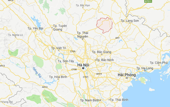 Bac Son District (red area) in Lang Son Province, northern Vietnam, is seen in this screenshot from Google Maps.