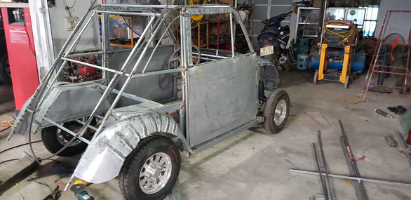 Ngo Viet Cuong's car chassis is seen at his home-run repair shop in Nam Dinh Province, northern Vietnam. Photo: Ngo Viet Cuong