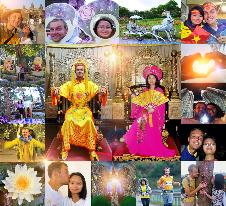 A collage capturing pictures of Meigo Mark and Nguyen Thi Sam provided by the couple