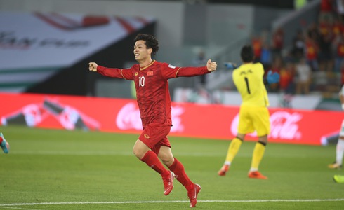 Vietnam's Cong Phuong celebrates after scoring a goal during their match against Iraq at the 2019 Asian Cup in the UAE, January 8, 2019. Photo: Tuoi Tre