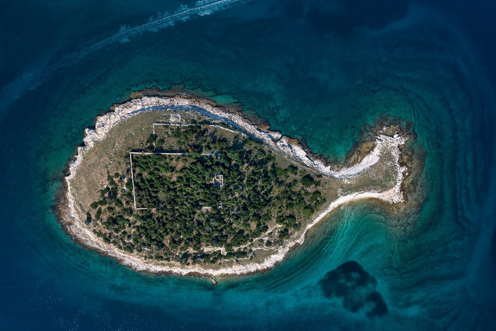 A fish-shaped island off the coast of Croatia. Photo: Dronestagram / Milan Photo