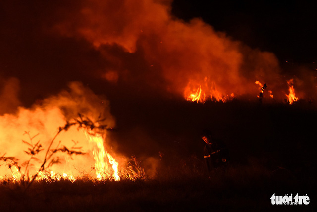 Fire is pictured at a grassland in Dong Nai Province, southern Vietnam, March 3, 2019. Photo: A. Loc / Tuoi Tre