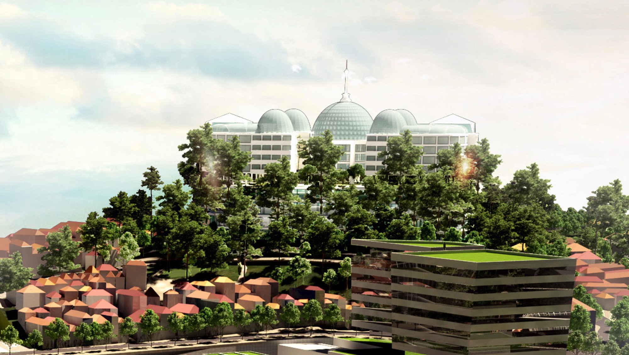 A 3D plan for the future downtown area of Da Lat featuring a luxury hotel. Photo: HTT