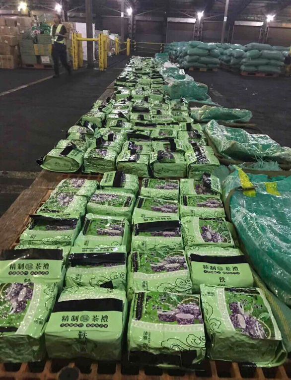 A total of 276 kilograms of crystal meth are found at a port in Manila in this photo supplied by officers