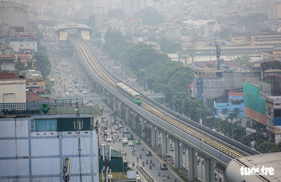 An aerial photo of the Cat Linh – Ha Dong urban railway line in Hanoi. Photo: Nam Tran / Tuoi Tre
