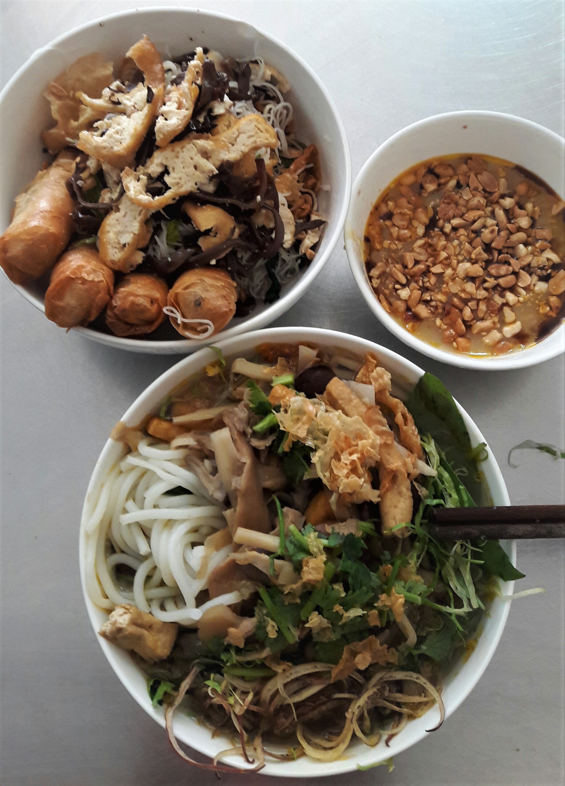 Bun chay noodles and cha gio spring rolls