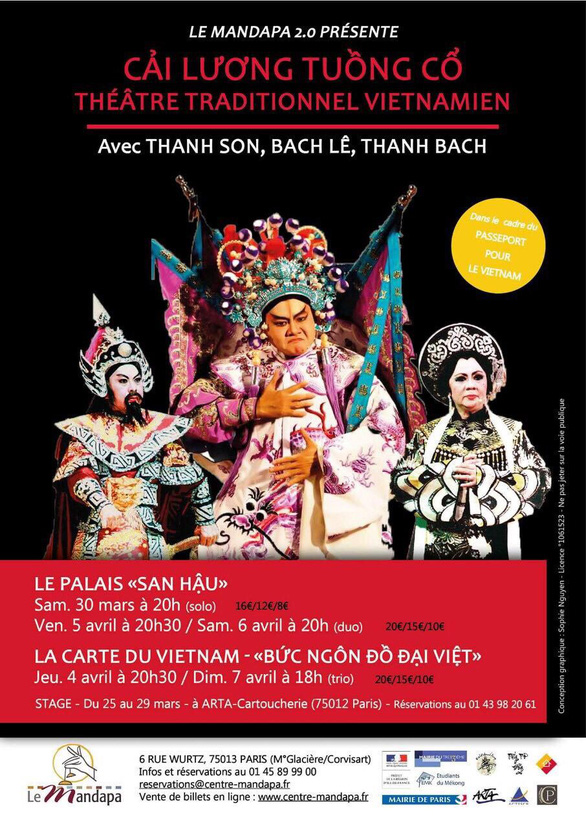 A poster for one of Thanh Son’s tuong cai luong plays in Paris, France. Photo: Supplied