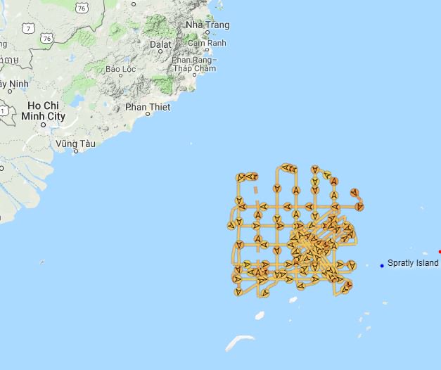 A tracker map of the location of Chinese survey ship Haiyang Dizhi 8 between July 3-21, 2019 posted on the Twitter account of Prof. Ryan Martinson.