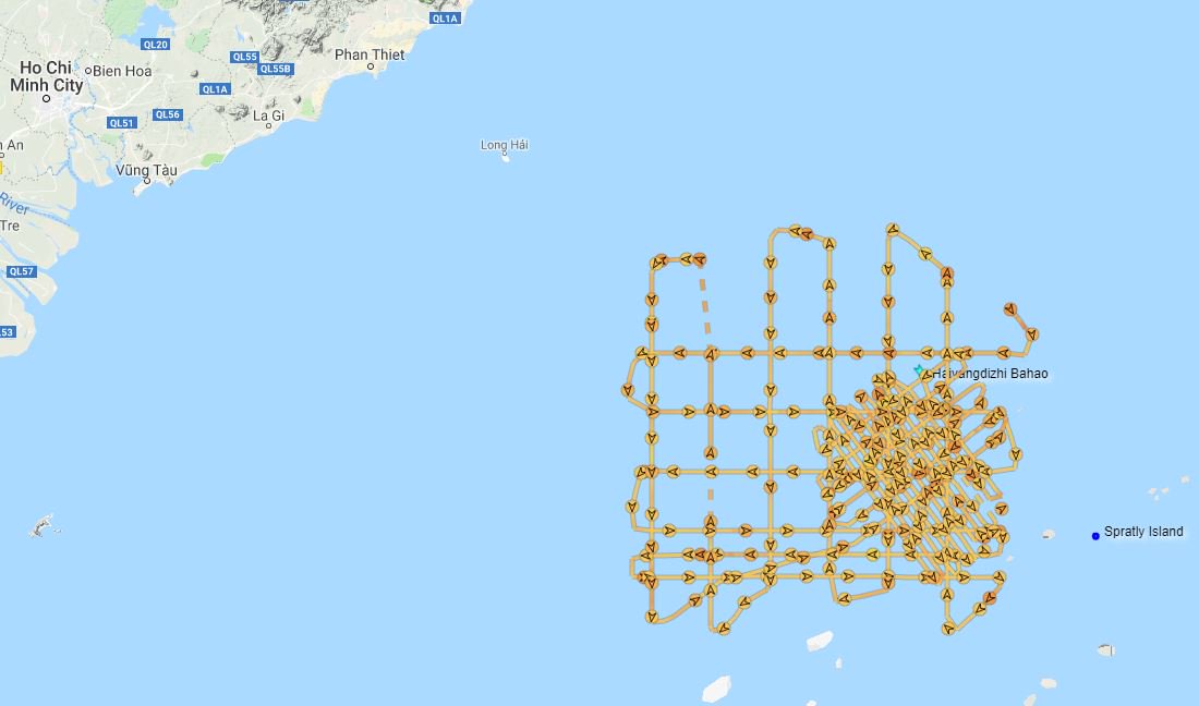 A tracker map of the location of the Chinese survey ship Haiyang Dizhi 8 between July 3 and 25, 2019 posted on the Twitter account of Prof. Ryan Martinson.