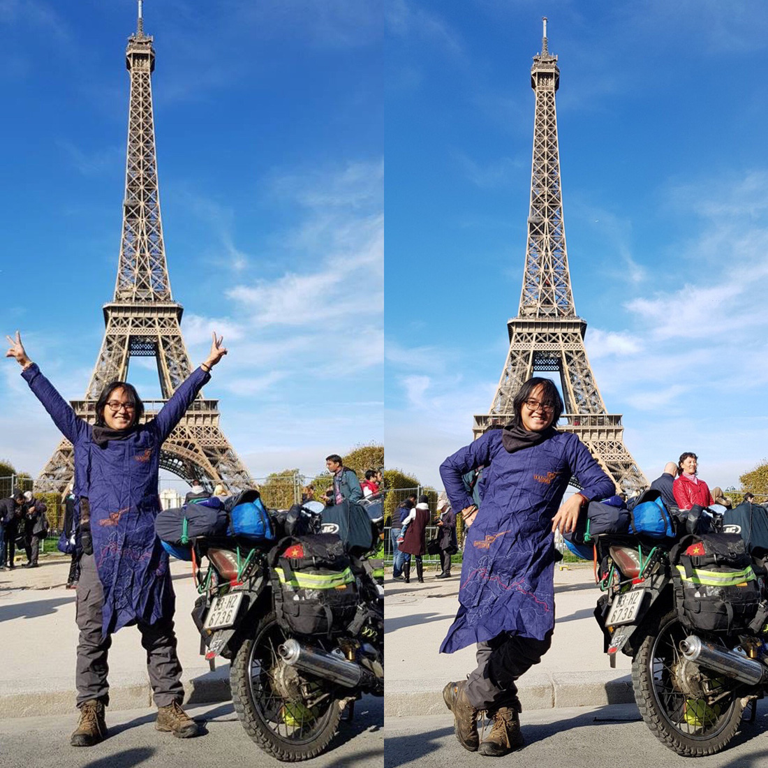 Tran Dang Dang Khoa poses with his beloved bike at The Eiffel Tower in Paris. Photo courtesy of Dang Khoa