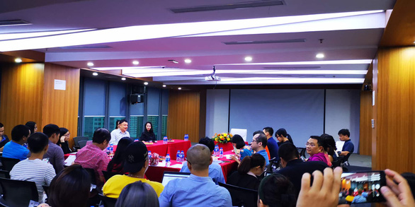 A press conference announcing the launch of Lotus, a Vietnamese social network developed by VCCorp, in Hanoi on August 20, 2019. Photo: T.Ha / Tuoi Tre