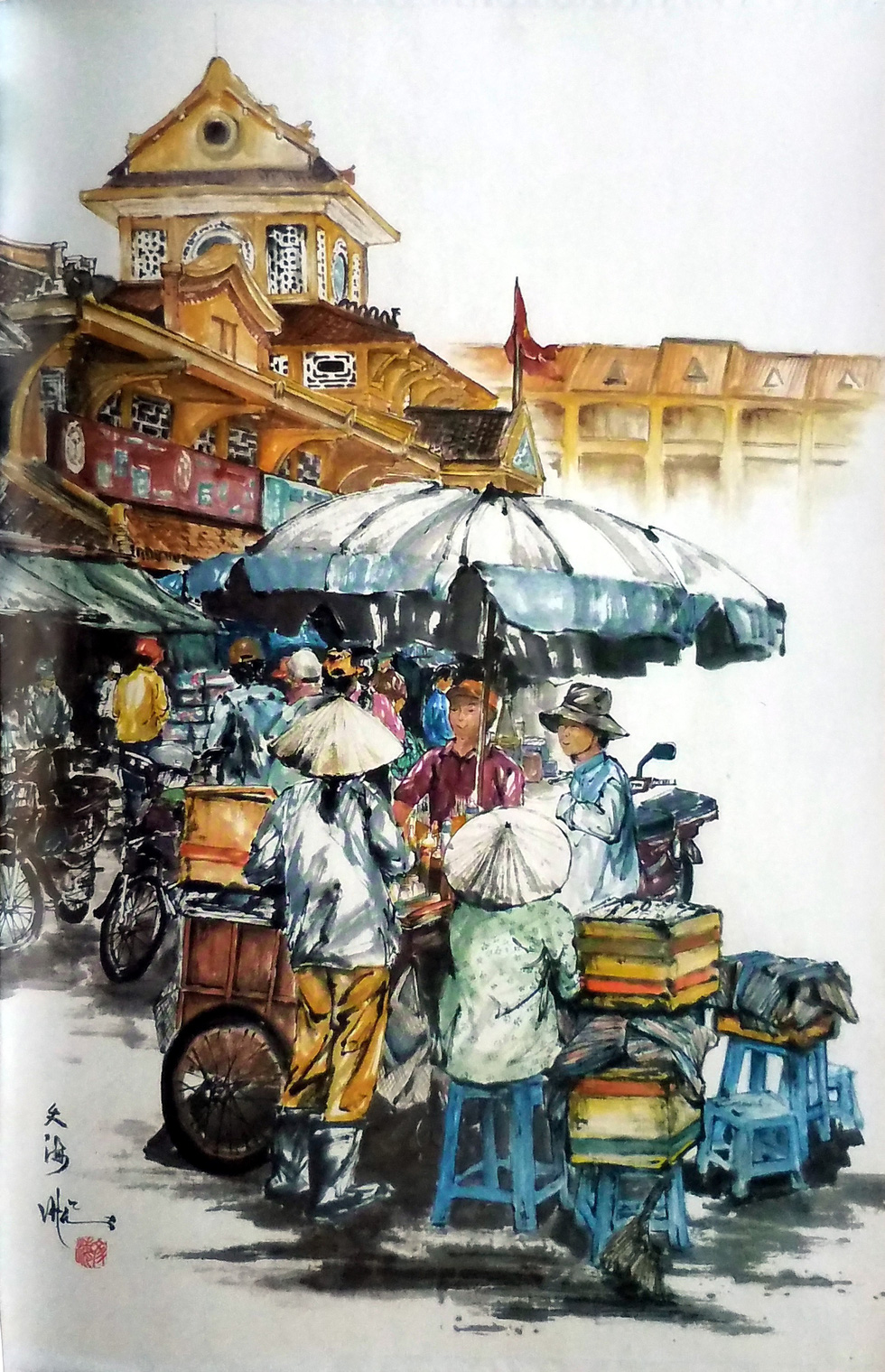 The painting Goc cho Binh Tay (A corner of Binh Tay Market) by artist Tran Van Hai