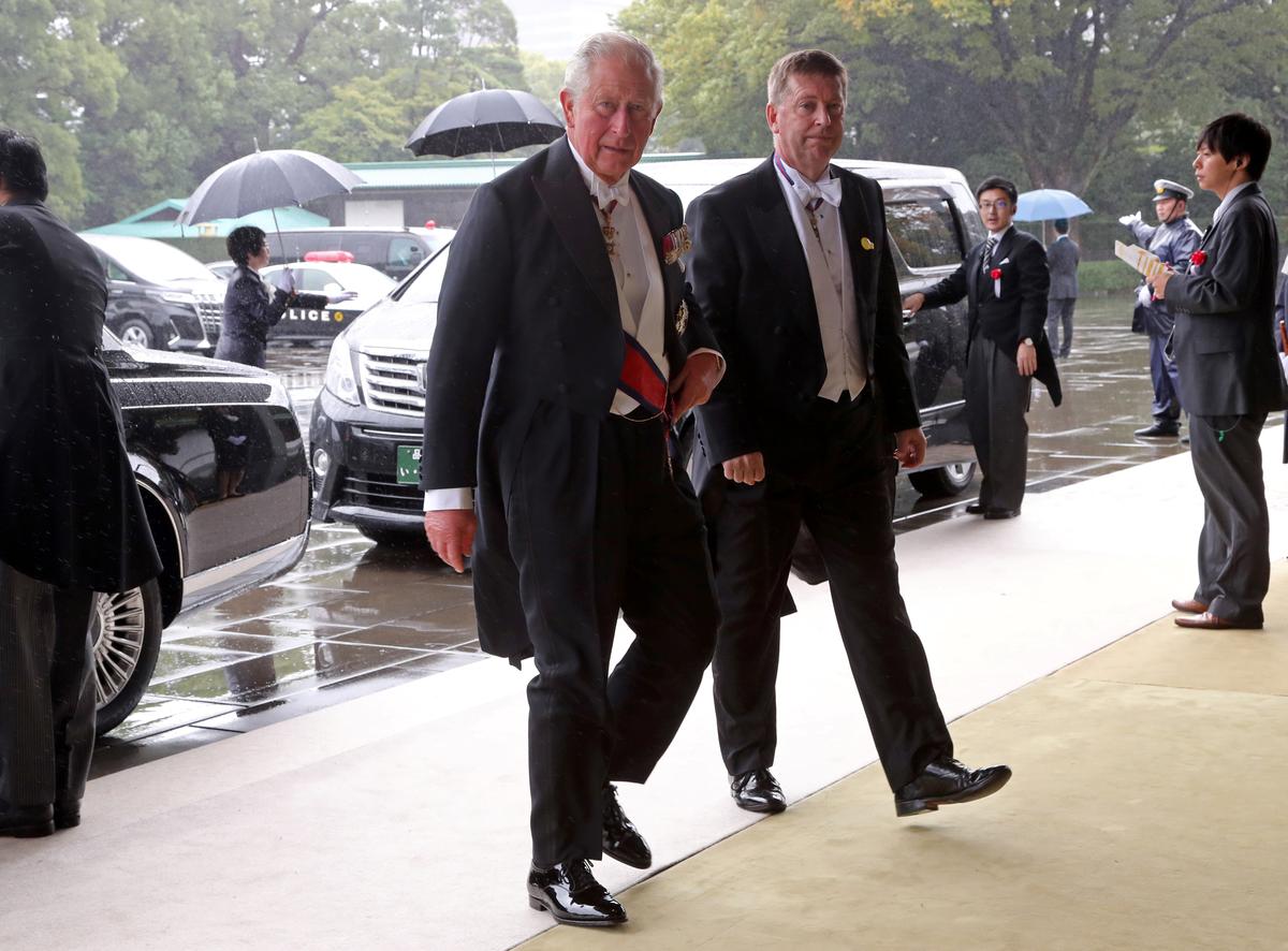 Britain's Prince Charles arrives at the Imperial Palace to attend the proclamation ceremony of the enthronement of Japan's Emperor Naruhito in Tokyo, Japan, October 22, 2019.  Koji Sasahara/Pool via REUTERS