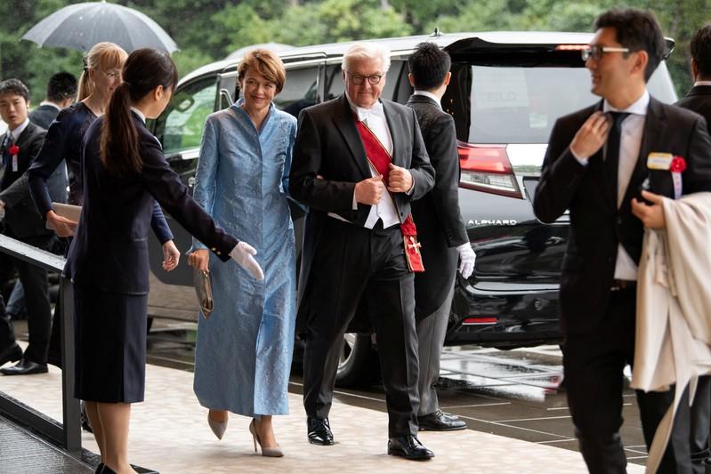 Germany Frank-Walter Steinmeier and his wife Elke Budenbender attend the enthronement ceremony of Japan's Emperor Naruhito in Tokyo, Japan October 22, 2019.  Carl Court/Pool via REUTERS