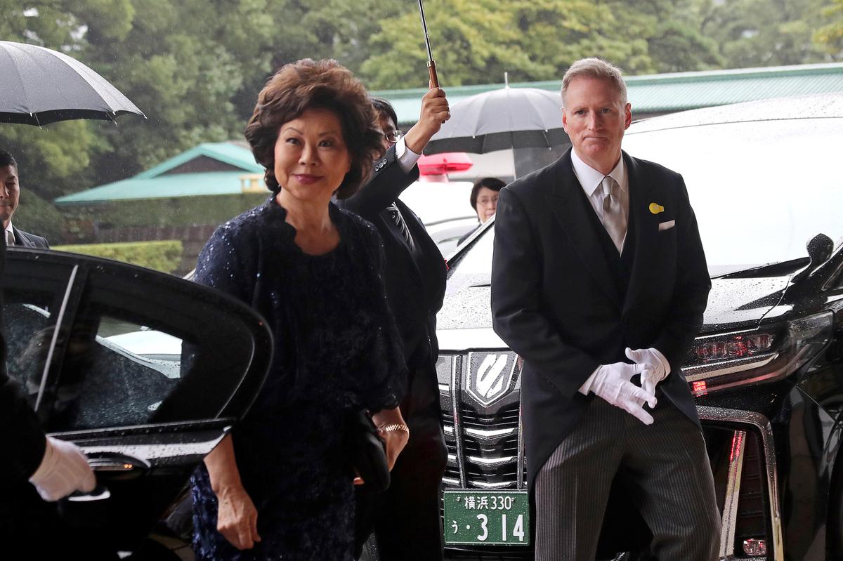 U.S. Transportation Secretary Elaine Chao arrives at the Imperial Palace to attend the proclamation ceremony of the enthronement of Japan's Emperor Naruhito in Tokyo, Japan, October 22, 2019.  Koji Sasahara/Pool via REUTERS