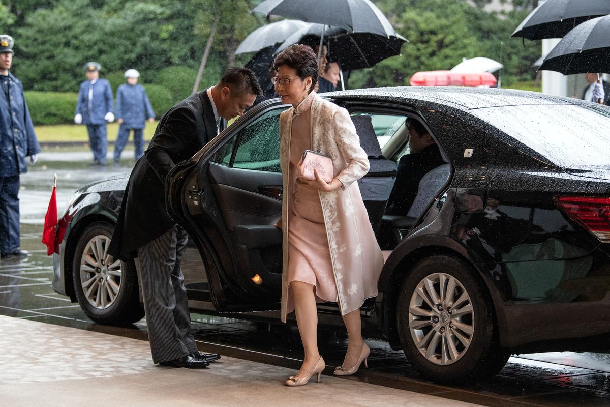 Chief Executive of Hong Kong Carrie Lam arrives to attend the enthronement ceremony of Japan's Emperor Naruhito in Tokyo, Japan October 22, 2019.  Carl Court/Pool via REUTERS