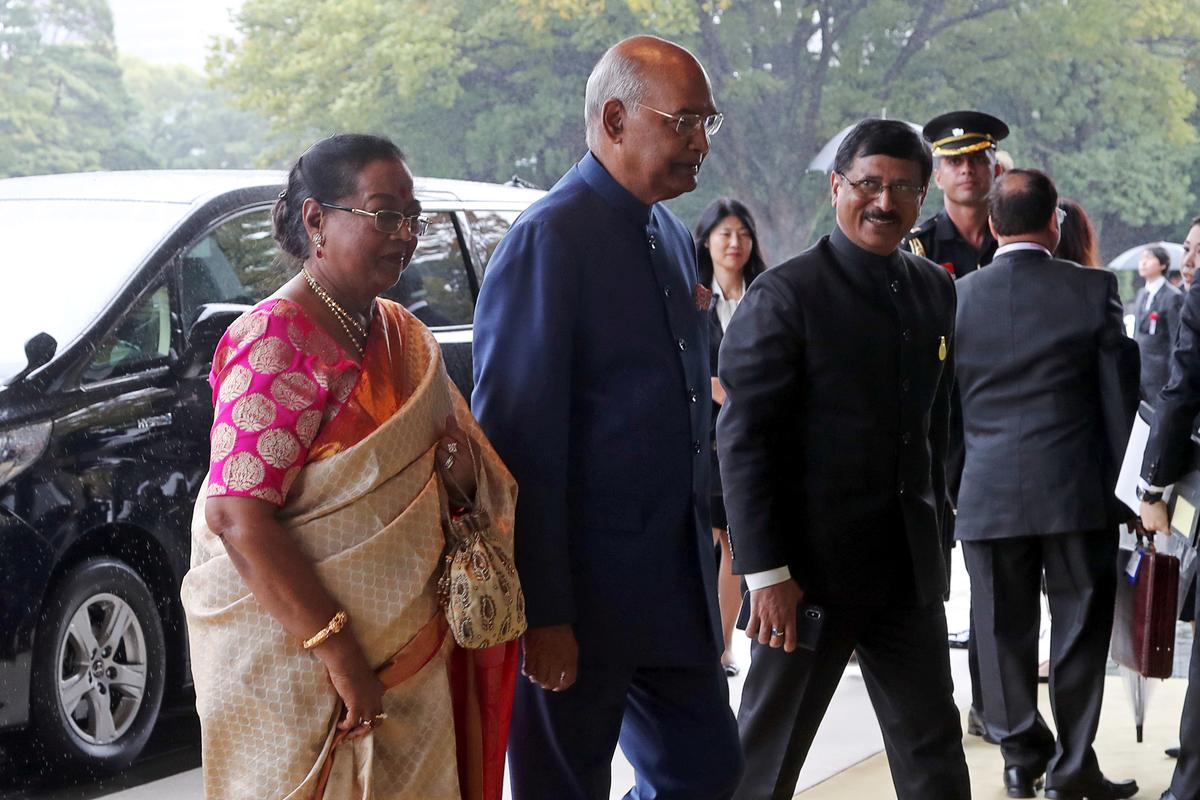 India's President Ram Nath Kovind arrives at the Imperial Palace to attend the proclamation ceremony of the enthronement of Japan's Emperor Naruhito in Tokyo, Japan, October 22, 2019.  Koji Sasahara/Pool via REUTERS