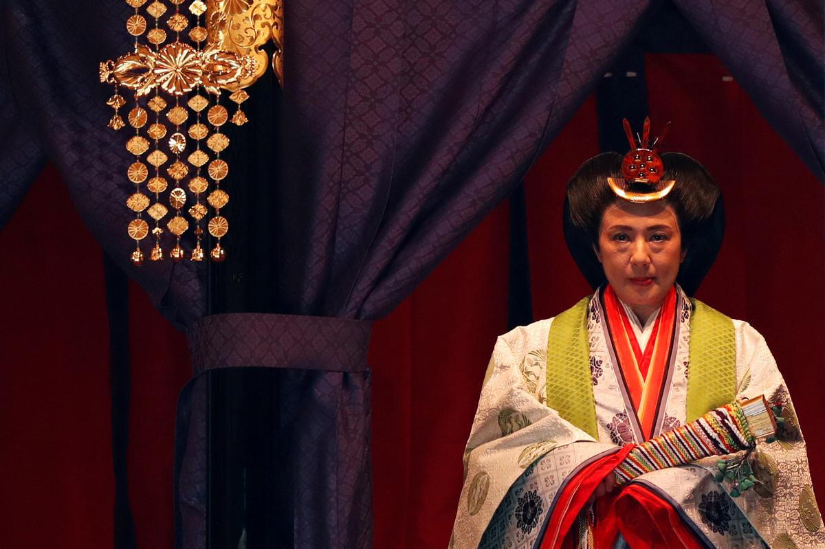Japan's Empress Masako makes her appearance during a ceremony to proclaim Emperor Naruhito's enthronement to the world, called Sokuirei-Seiden-no-gi, at the Imperial Palace in Tokyo, Japan October 22, 2019. REUTERS/Issei Kato/Pool