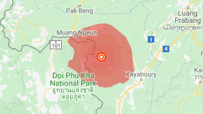The 6.1 magnitude earthquake which struck near the border between Thailand and Laos on November 21, 2019. Photo: Google