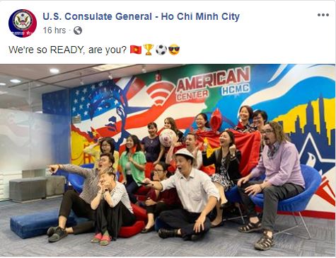 A screenshot shows a post of support to the Vietnamese team on the verified Facebook account of the U.S. Consulate General in Ho Chi Minh City on December 10, 2019. Photo: Dong Nguyen/Tuoi Tre News