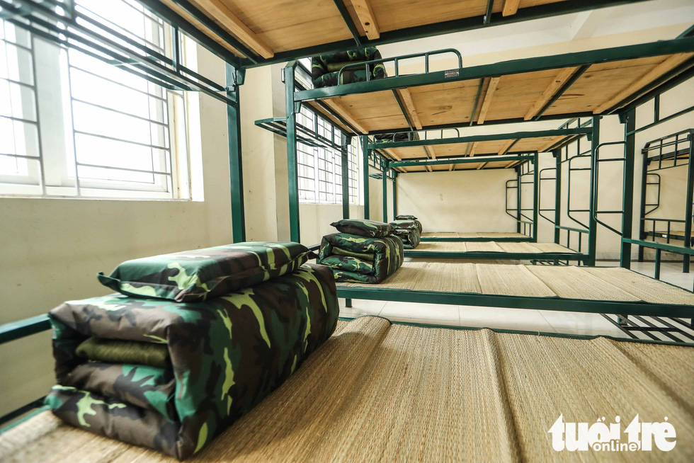 Inside a bed room for quarantined people at the 59th Infantry Regiment in Chuong My District, Hanoi, on February 6, 2020. Photo: Nguyen Khanh / Tuoi Tre