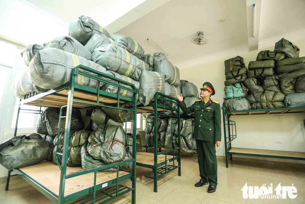 Blankets are stored inside a room at the military school under the High Command of Capital Hanoi in Son Tay Town, Hanoi, February 6, 2020. Photo: Nguyen Khanh / Tuoi Tre