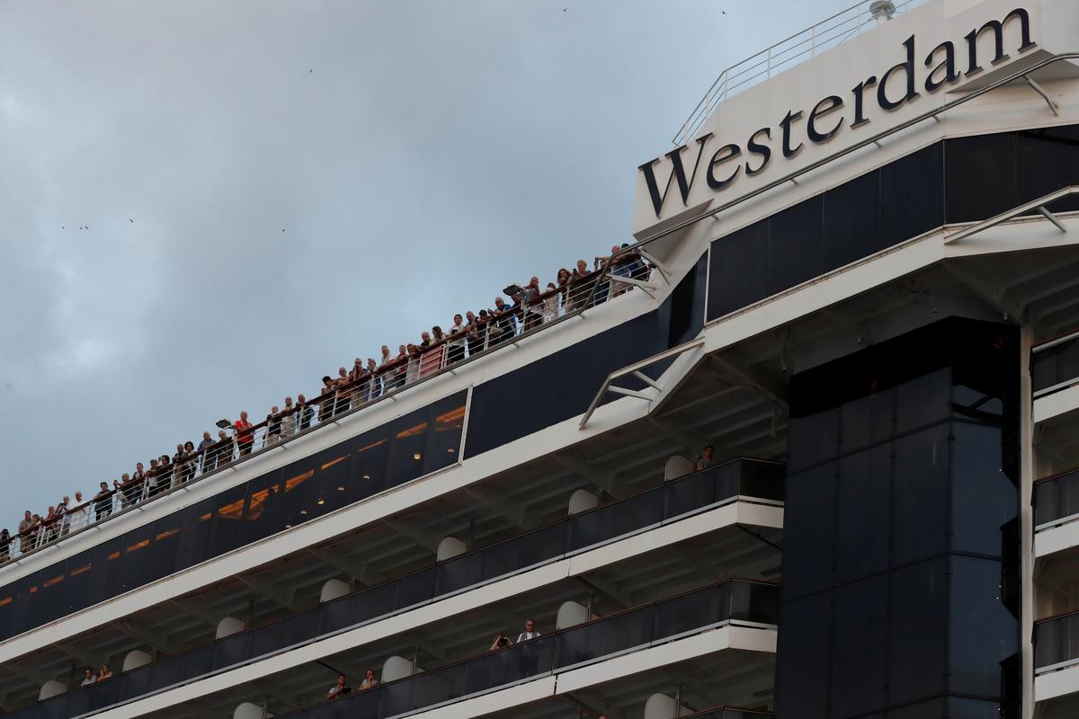 MS Westerdam, a cruise ship that spent two weeks at sea after being turned away by five countries over fears that someone aboard might have the coronavirus is seen in Sihanoukville, Cambodia February 14, 2020. Photo: Reuters