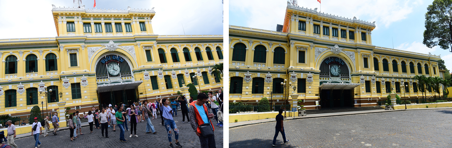 The Central Post Office in Ho Chi Minh City, Vietnam before (left) and during (right) the COVID-19 epidemic. Photos: Truc Phuong / Tuoi Tre