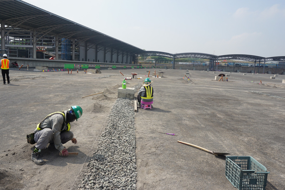 A train hangar is under construction at the Long Binh Depot in District 9, Ho Chi Minh City, Vietnam. Photo: Duc Phu / Tuoi Tre
