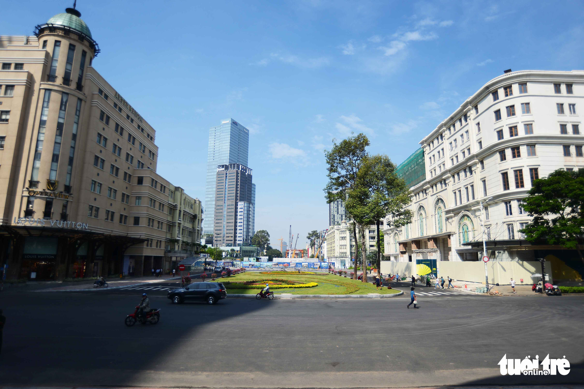 The construction site for a downtown terminal of Ho Chi Minh City's metro line No. 1 project has been cleared for a green space opposite to the Municipal Theater in District 1, Ho Chi Minh City, Vietnam. Photo: Quang Dinh / Tuoi Tre