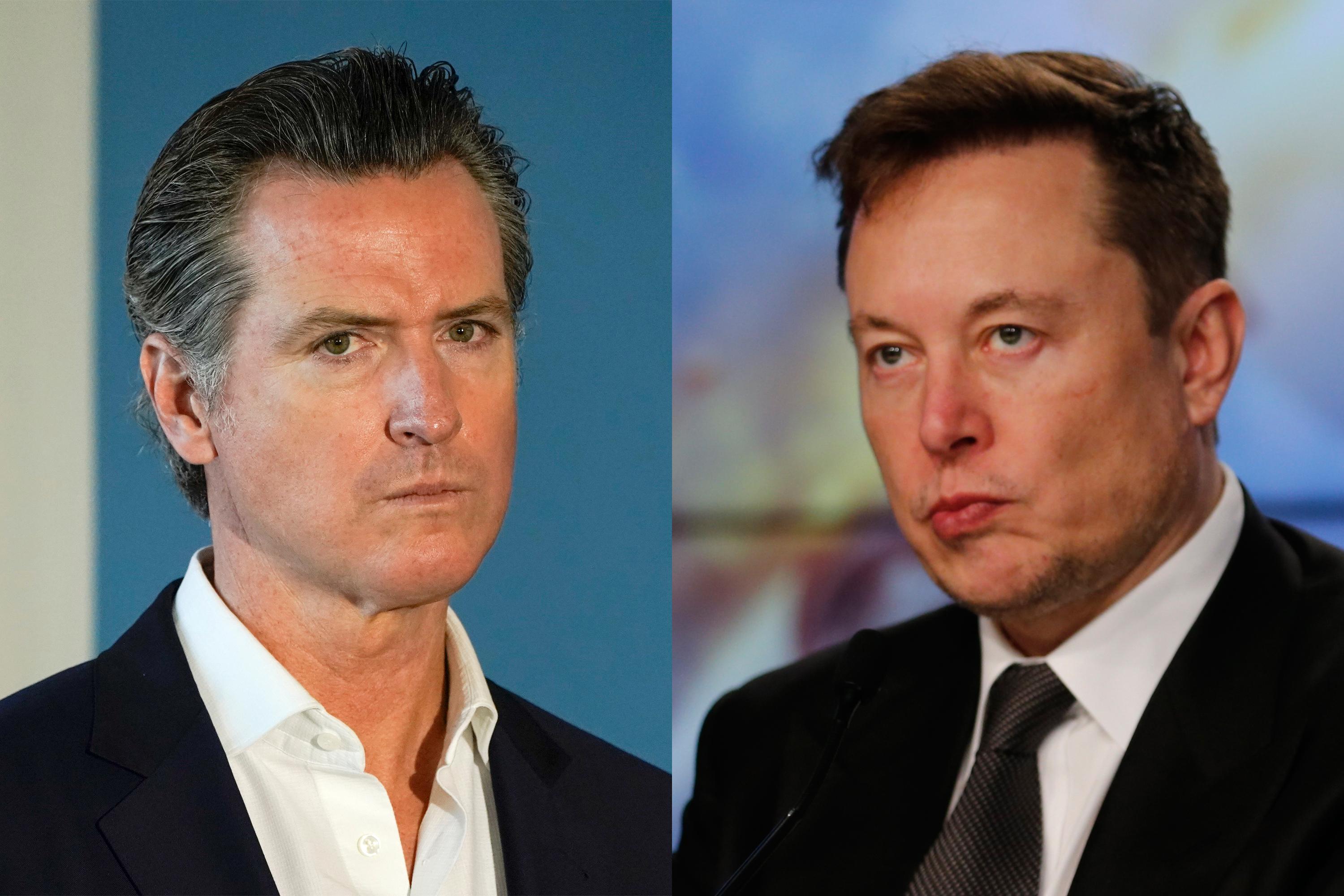 California Governor Gavin Newsom (L) and Tesla CEO Elon Musk (R) are seen in a combination photo. Photo: Reuters