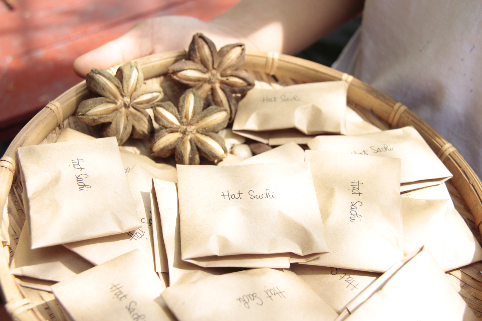 Packets of heirloom seeds being prepared for giveaway at Mzung Space in District 4, Ho Chi Minh City in a provided photo.