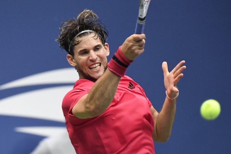 Dominic Thiem of Austria hits a forehand against Alexander Zverev of Germany (not pictured) in the men's singles final match on day fourteen of the 2020 U.S. Open tennis tournament at USTA Billie Jean King National Tennis Center, Flushing Meadows, New York, USA, Sep 13, 2020. Photo: USA TODAY Sports via Reuters