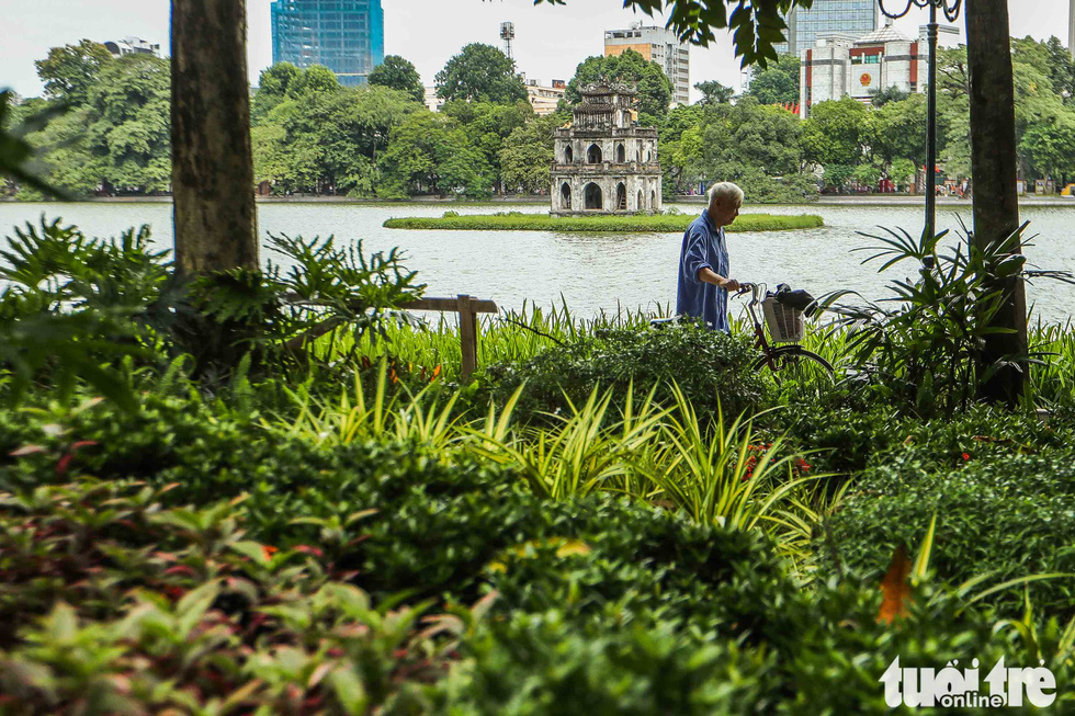 The Turtle Tower on the Hoan Kiem Lake is seen in this photo. Photo: Nguyen Khanh / Tuoi Tre