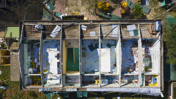 An aerial view of Tinh Khe Kindergarten after Typhoon Molave’s landing