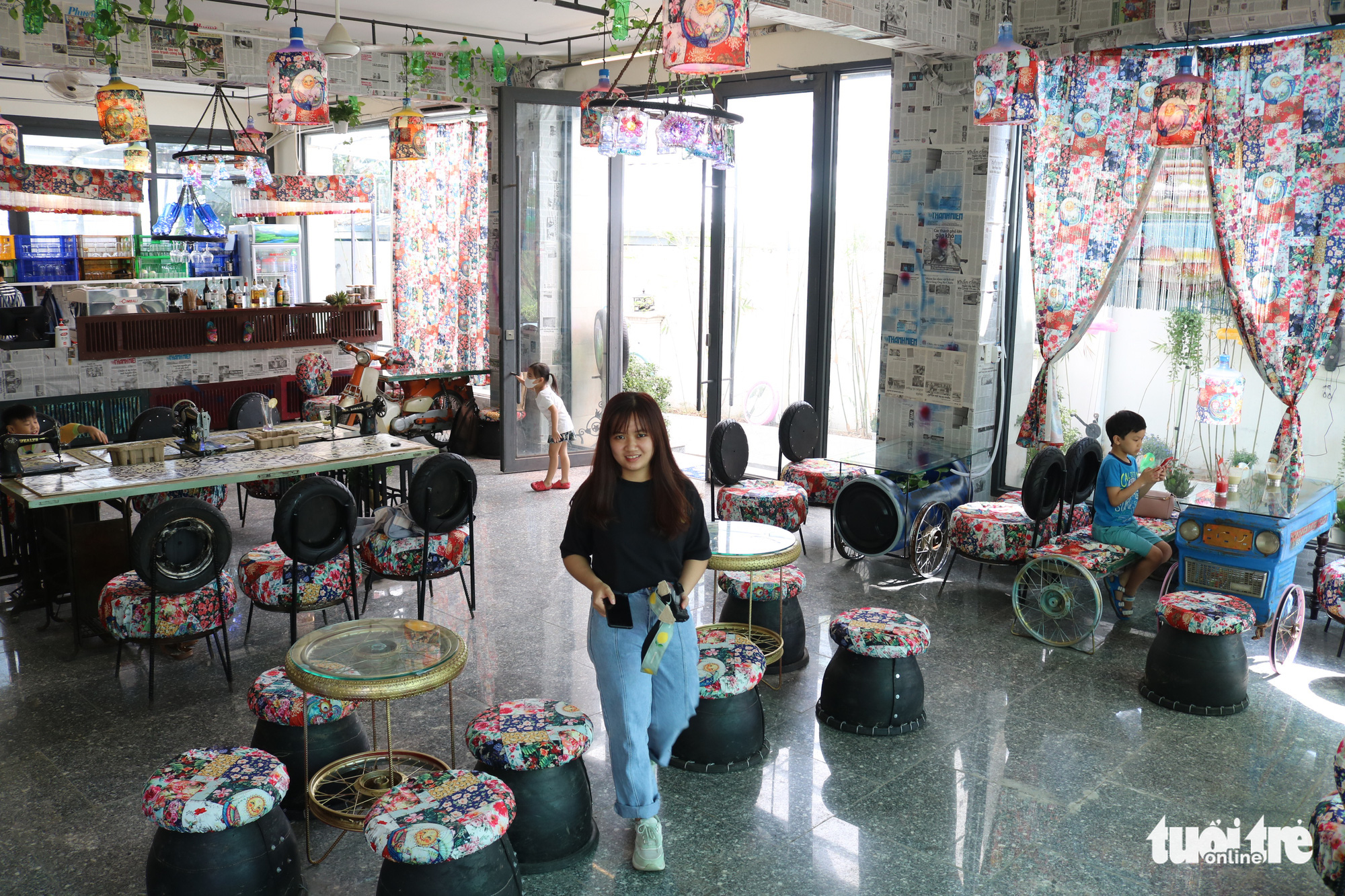 Tables and chairs are made from used objects and recycled material at a coffee shop in District 2, Ho Chi Minh City. Photo: Hoang An / Tuoi Tre