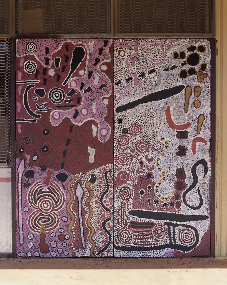 A door displayed at the Yuendumu Doors exhibition in Hanoi on December 8, 2020. Photo provided by the Australian Embassy in Hanoi