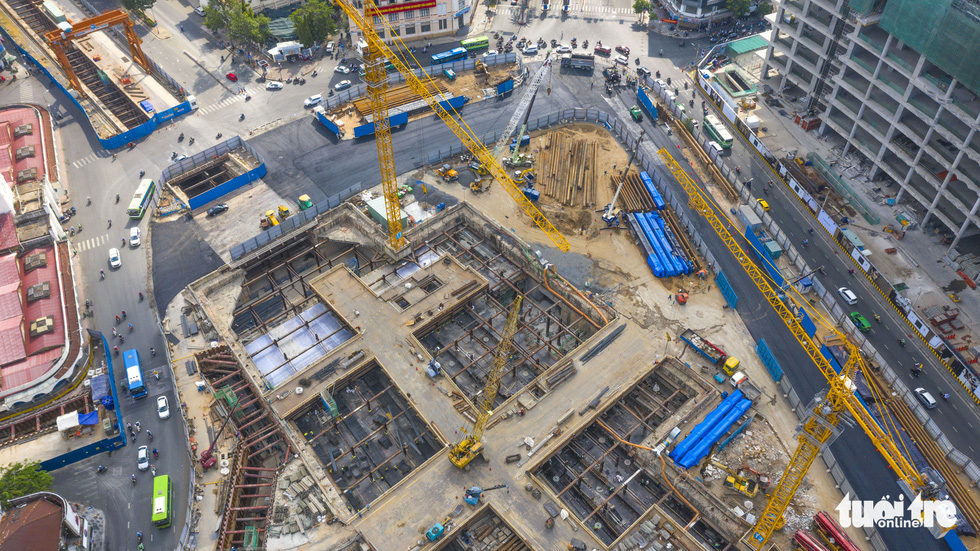 A bird’s-eye view of Ben Thanh Metro Station construction site in District 1 of Ho Chi Minh City. Photo: Quang Dinh / Tuoi Tre