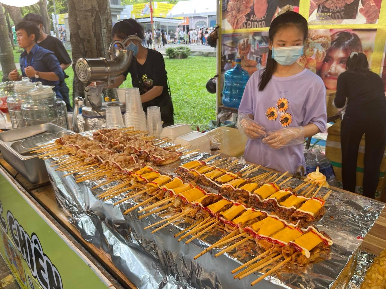 Grilled foods are seen at the Japan Vietnam Festival in Ho Chi Minh City on April 17, 2021. Photo: Dong Nguyen / Tuoi Tre News