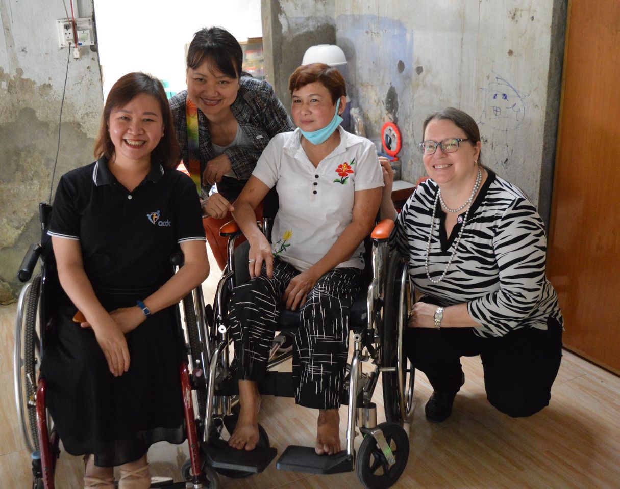 Marie Damour visits Phu Vang District Medical Center in Thua Thien-Hue Province on April 8, 2021. Hue is where her father stationed during the war. Photo: U.S. Consulate in Ho Chi Minh City