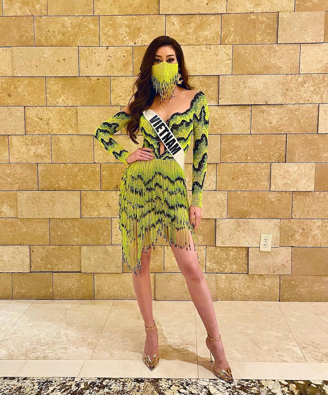 Nguyen Tran Khanh Van is seen in a dress inspired from Vietnam's terraced fields at Miss Universe 2020 in Florida, the U.S. Photo: Instagram @khanhvannguyen25