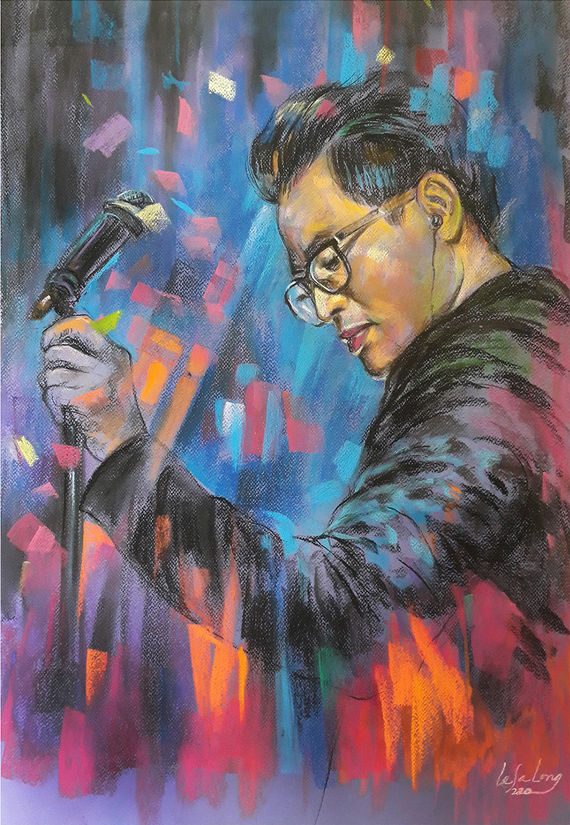 A portrait sketch of singer Ha Anh Tuan by artist Le Sa Long.