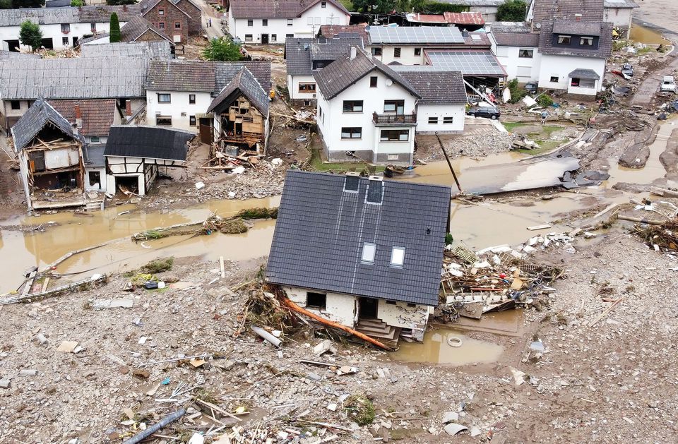A general view of flood-affected area following heavy rainfalls in Schuld, Germany, July 15, 2021. Picture taken with a drone. Photo: Reuters