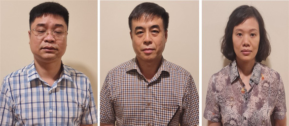 These supplied photos show Le Viet Phuong, Pham Ngoc Hai and Thanh Thi Dong Phuong, three market surveillance officers who have been arrested for involvement in Vietnam’s largest ever book counterfeiting ring.