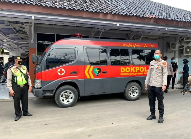 A police vehicle is seen outside Tangerang Hospital in Indonesia. Photo: Reuters
