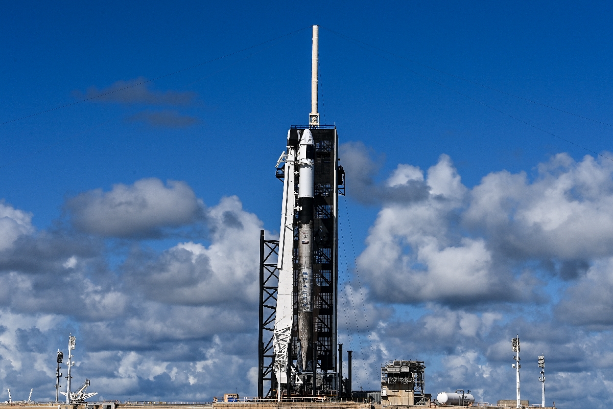 The SpaceX Falcon 9 rocket and Crew Dragon is seen sitting on launch Pad 39A at NASA’s Kennedy Space Center as it is prepared for the first completely private mission to fly into orbit. Photo: AFP