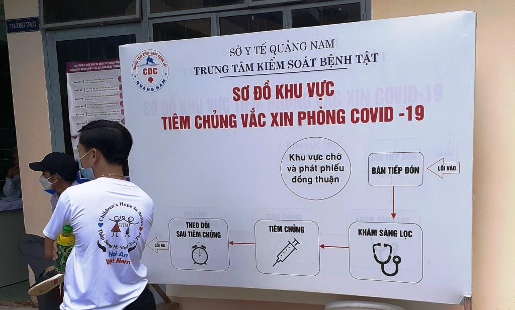 A chart shows the COVID-19 vaccination process at the Center for Disease Control in Quang Nam Province, Vietnam. Photo: Stivi Cooke